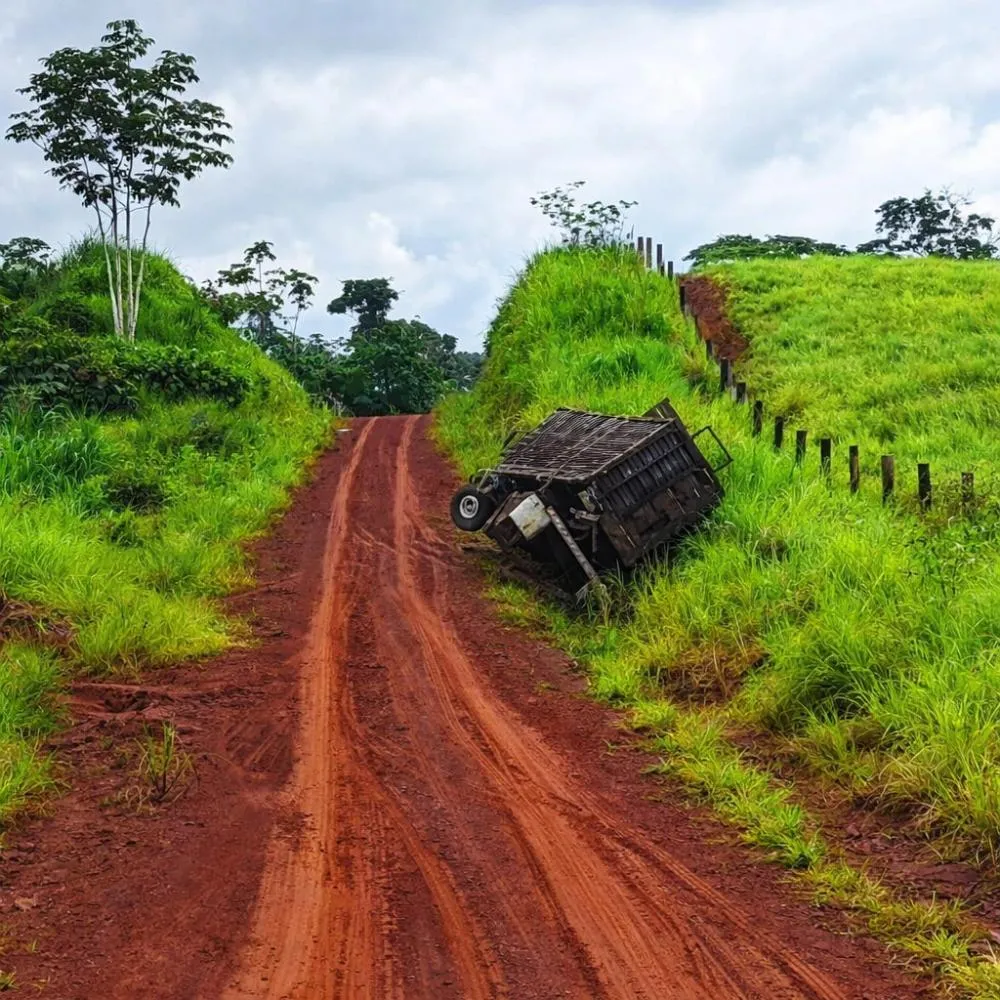 Caminhão boiadeiro sofre pane e por pouco não causa uma tragédia ao subir ladeira no Ramal do 12, na zona rural de Plácido de Castro