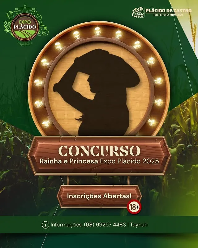 Comissão Organizadora abre inscrições para a escolha da Rainha e Princesa da Expo Plácido 2025; evento acontecerá no final de junho