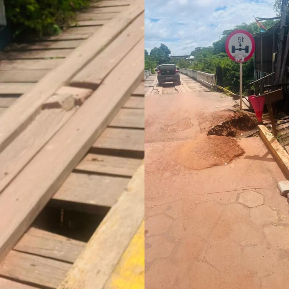 Ponte sobre Igarapé Rapirrã apresenta erosão na cabeceira, assoalho deteriorado e risco de desmoronamento