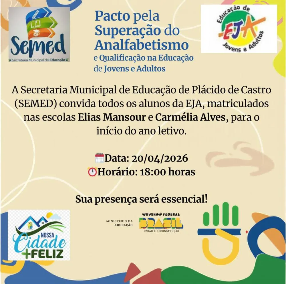 Educação de Jovens e Adultos inicia ano letivo com chamada especial em Plácido de Castro