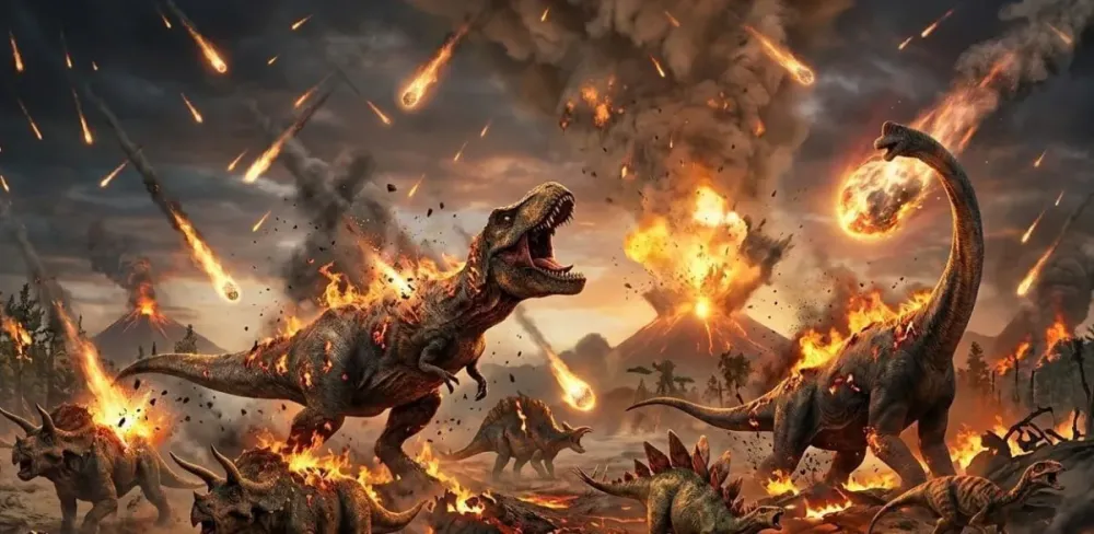 Imagem ilustrativa de extinção dos dinossauros • Google/IA