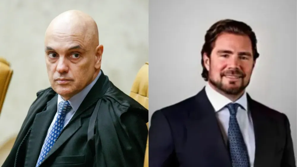 O ministro do STF (Supremo Tribunal Federal), Alexandre de Moraes, e o ex-banqueiro Daniel Vorcaro • Sophia Santos/STF / Reprodução