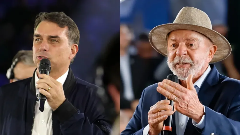 O senador Flávio Bolsonaro (PL-RJ) e o presidente Luiz Inácio Lula da Silva (PT) • Estadão Conteúdo/ Ricardo Stuckert / PR